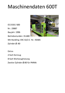 Übersicht Spritzgießmaschine Engel 600 Tonnen