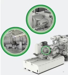 Doppelzylinderstruktur mit hoher Steifigkeit
Modulares System
Spezielles Design des Einspritzzylinders, Differentialeinspritzung
Schnellere Einspritzgeschwindigkeit
Stabilität  auch bei niedriger Einspritzgeschwindigkeit
